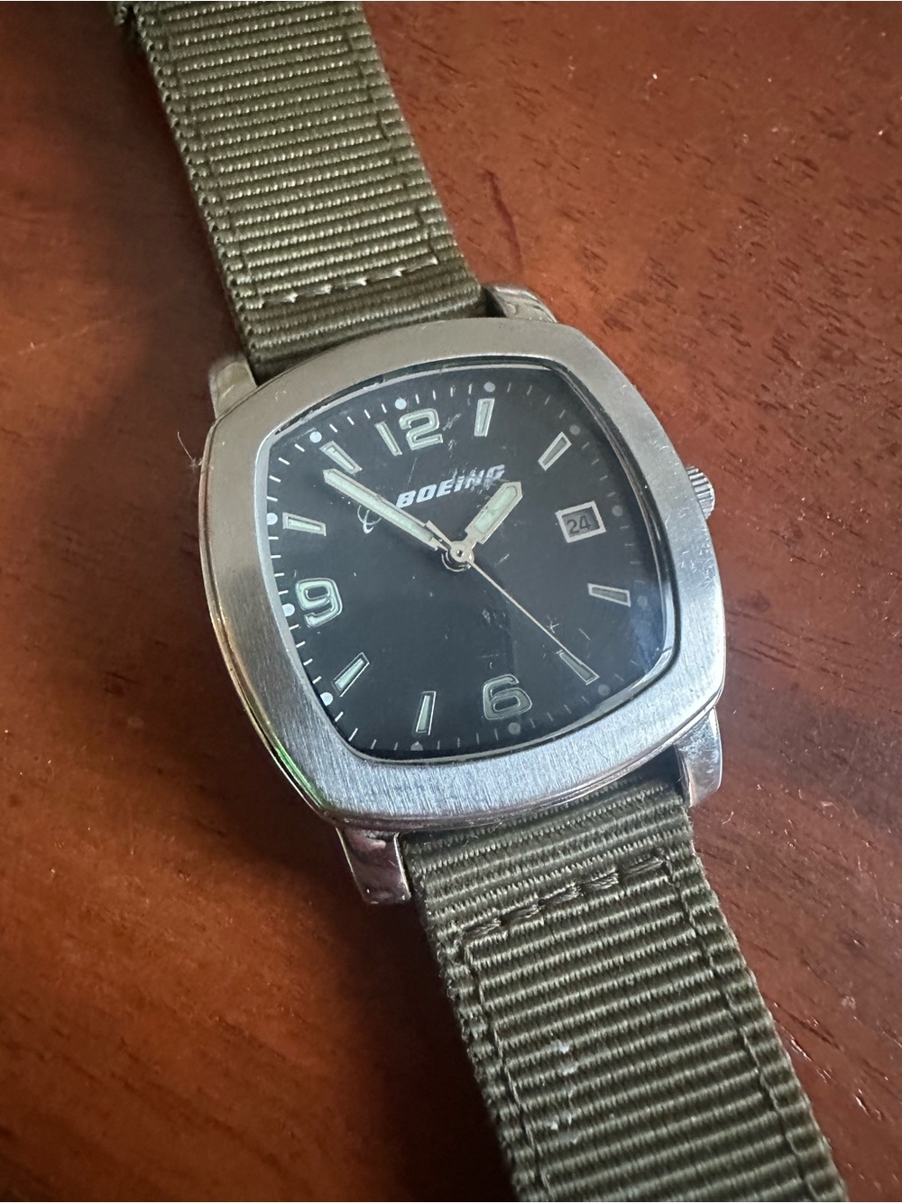 Boeing Men's Black Dial Stainless Watch with Olive Green Strap - Picture 3 of 3